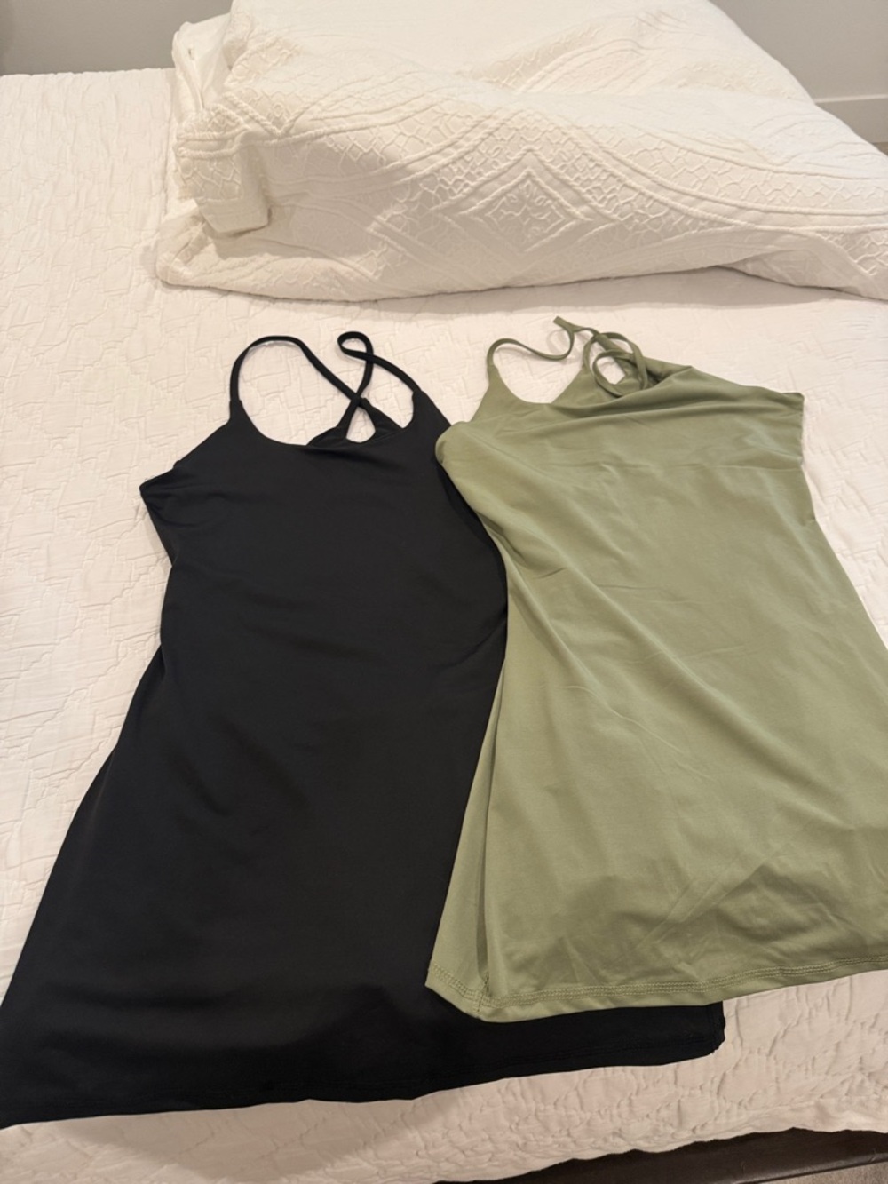 Black & Olive Green Spaghetti Strap Slip Dress Duo